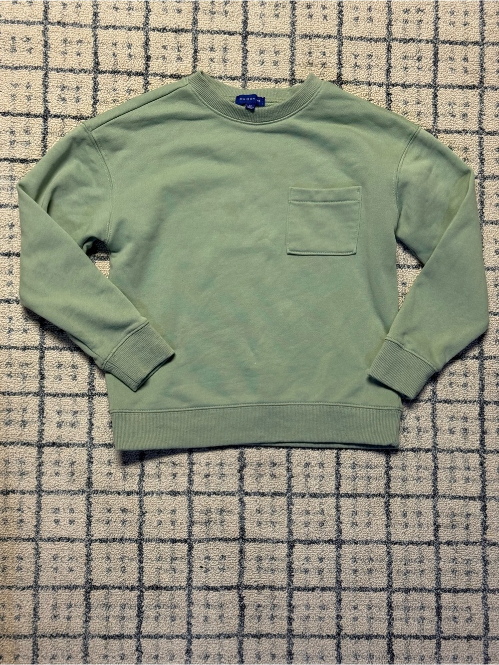 Maison Me Kids Crewneck Pocket Sweatshirt in Sage Green EUC